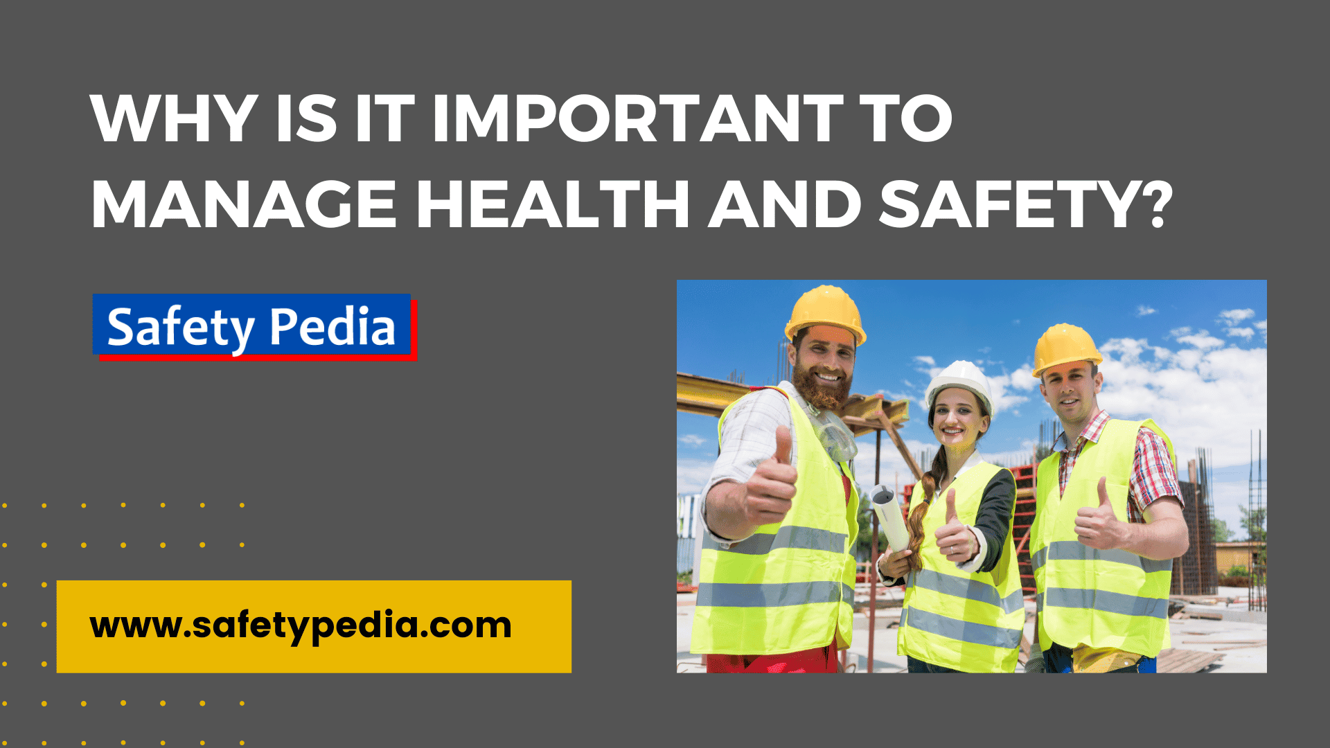 Why it is important to manage health and safety? Managing occupational health and safety (OHS) is important for several reasons, but the three primary reasons are (Moral, Financial & Legal) are outlined below: safetypedia
