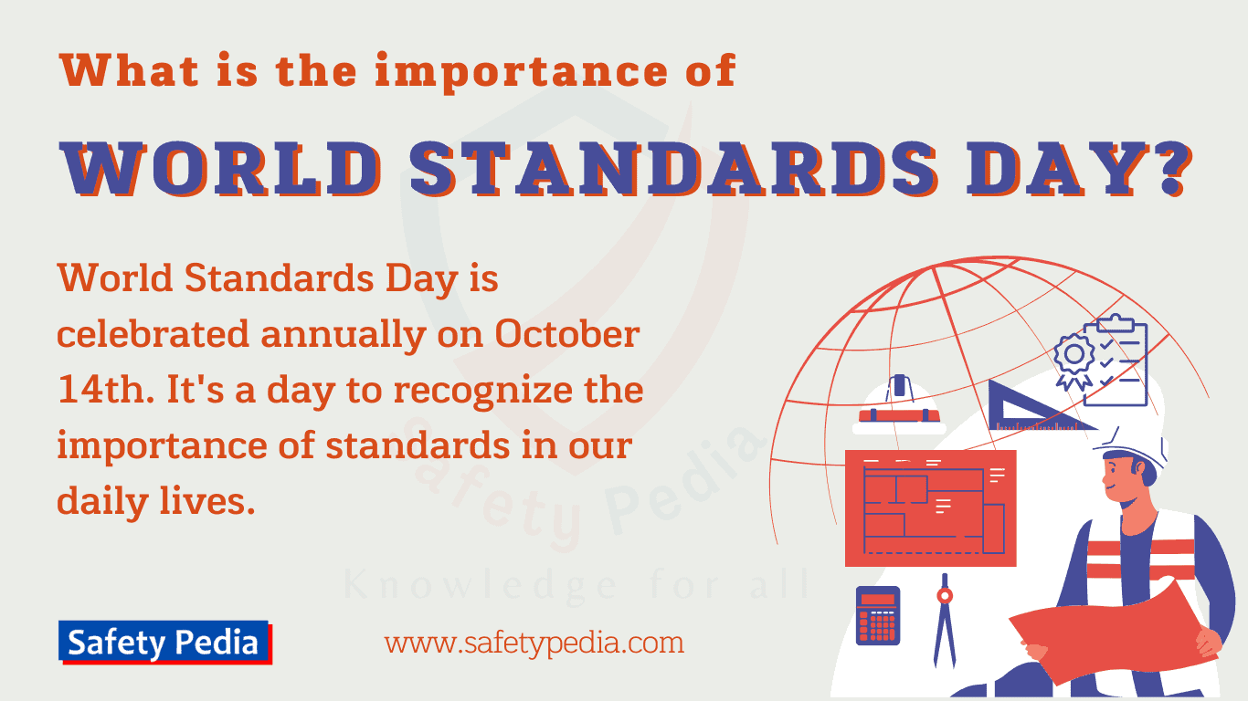 What is the importance of world standards day? World Standards Day is celebrated annually on October 14th. It's a day to recognize the importance of standards in our daily lives. Standards make life easier. They help us communicate and interact with each other, and they promote safety and efficiency. World globe, a worker is standing, with standarized gadgets and thinking to work.