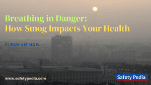 smog prevails in the city, buildings and sun covered with smog causing poor air quality