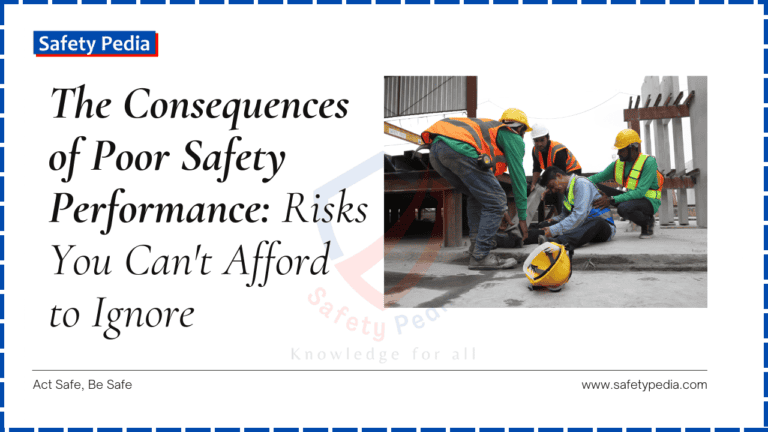 A construction worker lies injured on the ground, his helmet having fallen off, while his colleagues rush to his aid. The Consequences of Poor Safety Performance: Risks You Can't Afford to Ignore.